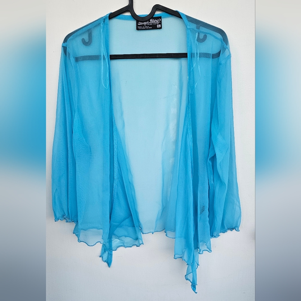 Tango Mango Collection Knotted Blue Sheer Bolero,Sz.XL.   B-45